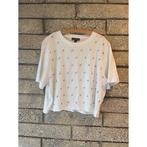 J.Crew Womens Beaded Diamond Pattern White Short Sleeve Top M